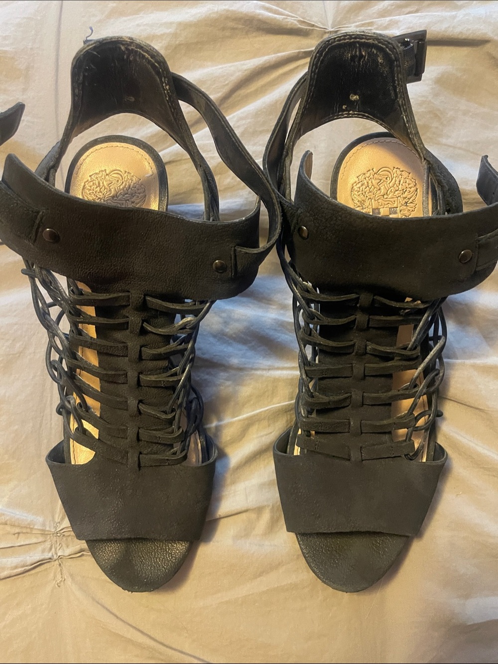 Navy Blue Lace-Up High Heel Sandals - Women